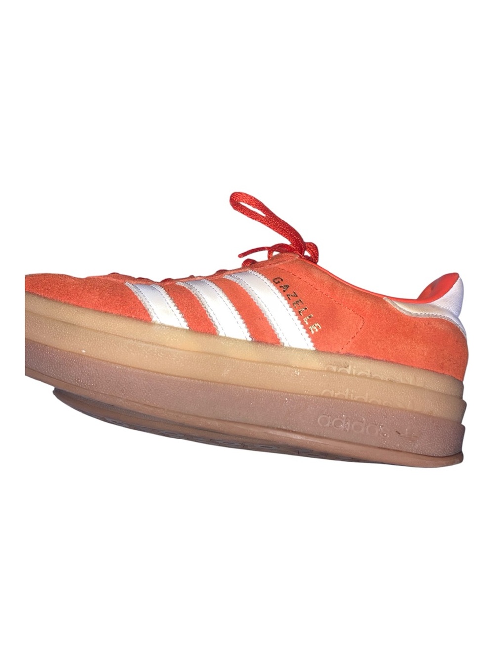 adidas Gazelle Bold Red Orange Suede Sneakers with White Stripes - Picture 5 of 12